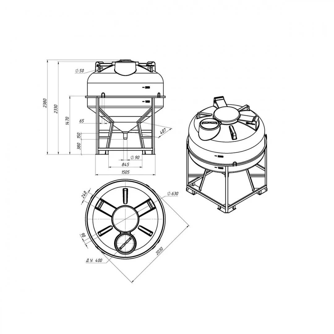 Емкость ЦКТ 3000л с патрубком в обрешетке 