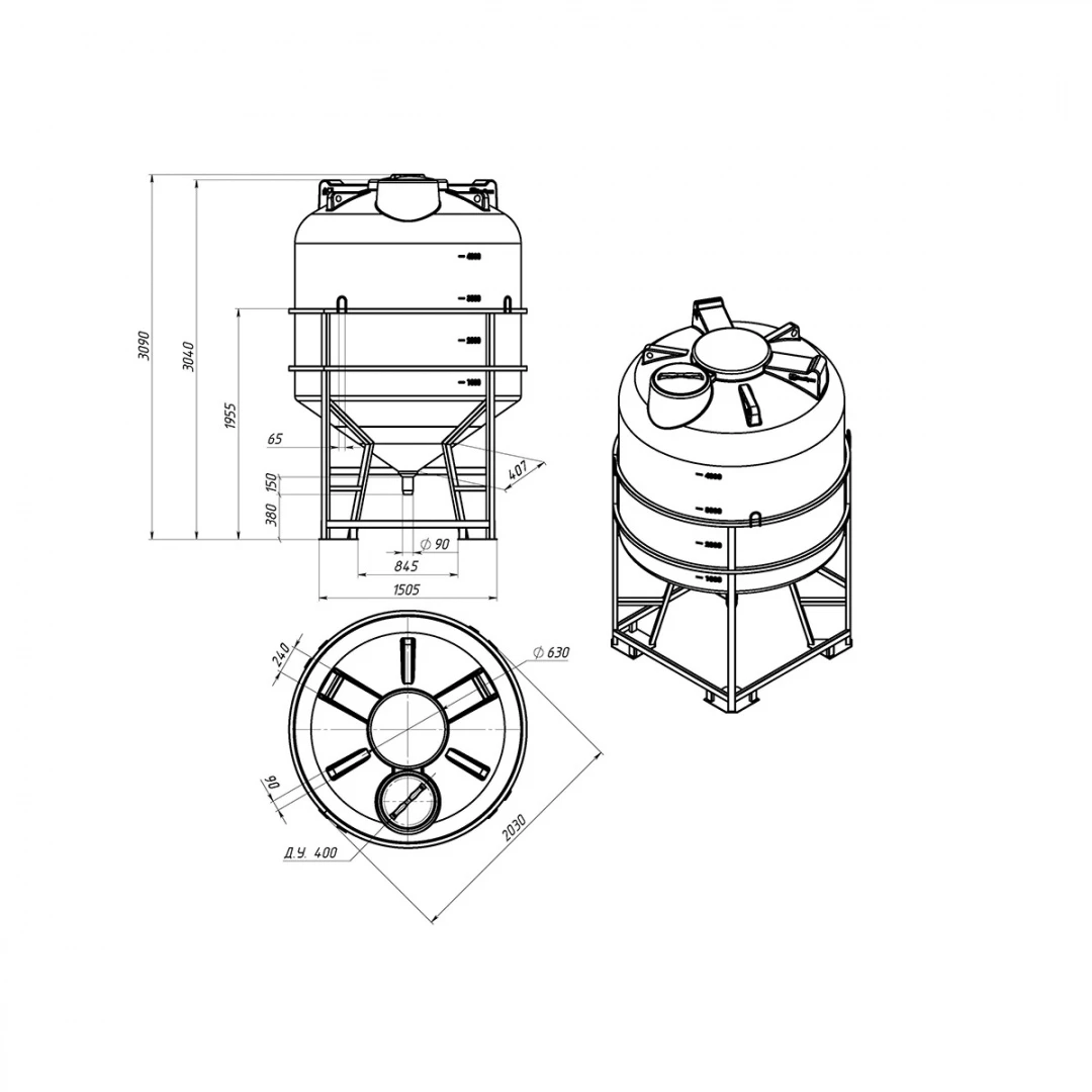 Емкость ЦКТ 5000л с патрубком в обрешетке