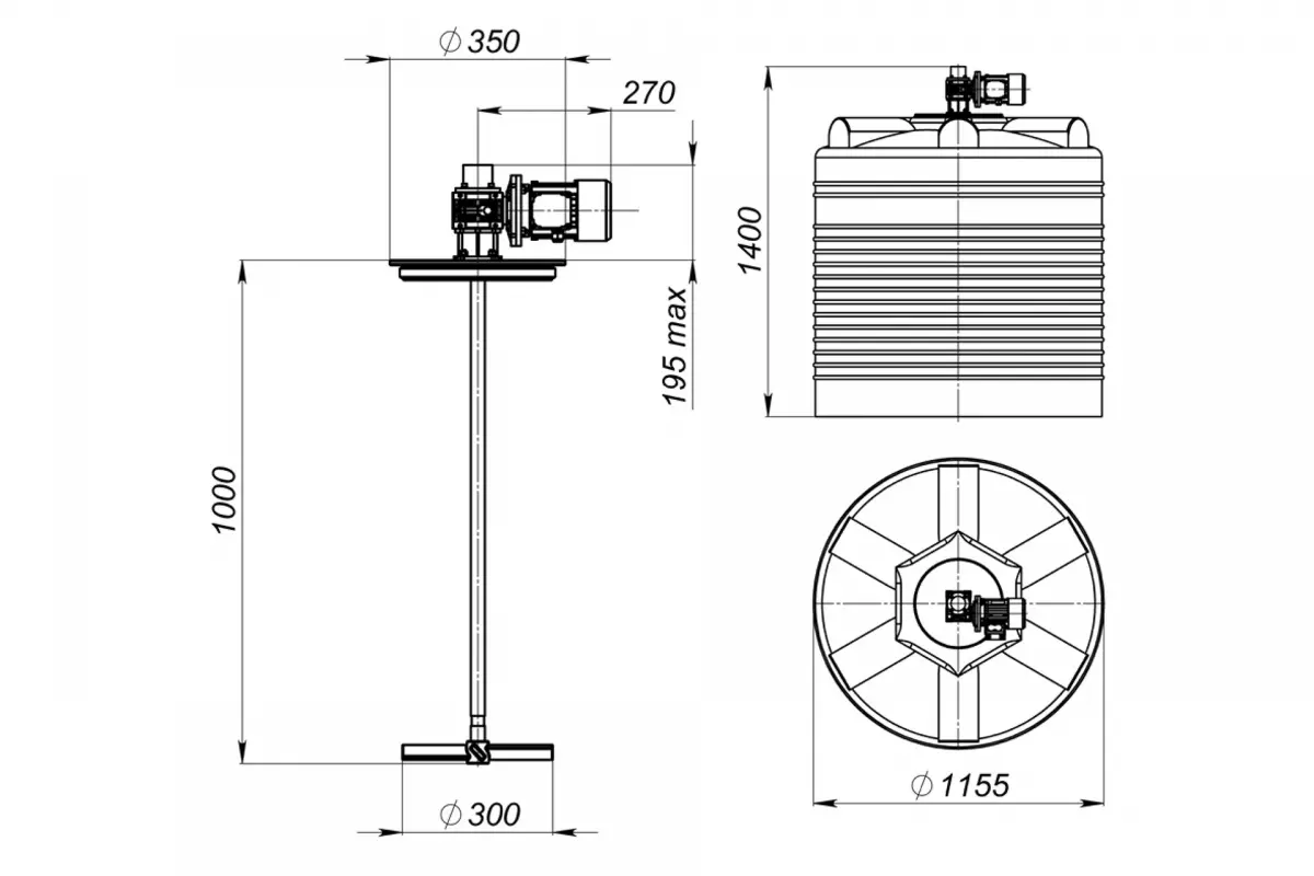 Емкость ЭВЛ 1000л с лопастной мешалкой