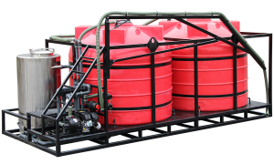 Мобильный растворный узел 10 кубм с миксером 600 л, пластиковой химстойкой мотопомпой и подъемно-поворотной системой выгрузки типа "Журавль" с высотой до 4,5 м